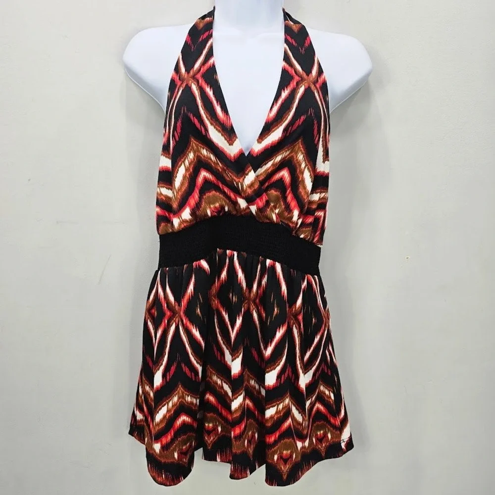 Vtg Y2K Torrid Halter Top L Multicolor Tank‎ Babydoll Smocked Festival Baddie